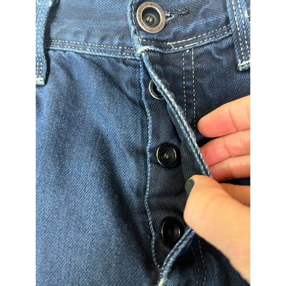G-Star Raw Jeans Mens 32x32 Blue Distressed Biker Moto Dark Wash Button Fly - Picture 7 of 14